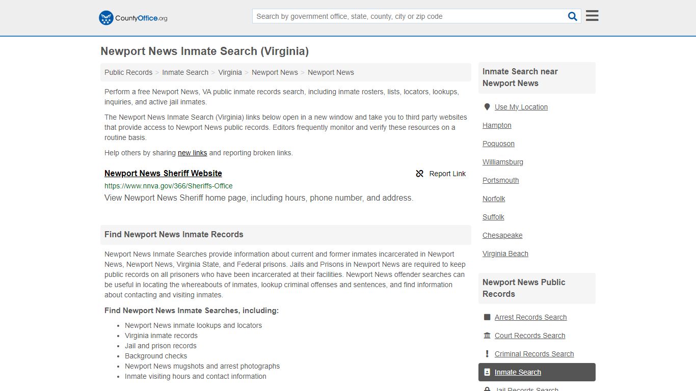 Newport News Inmate Search (Virginia) - County Office